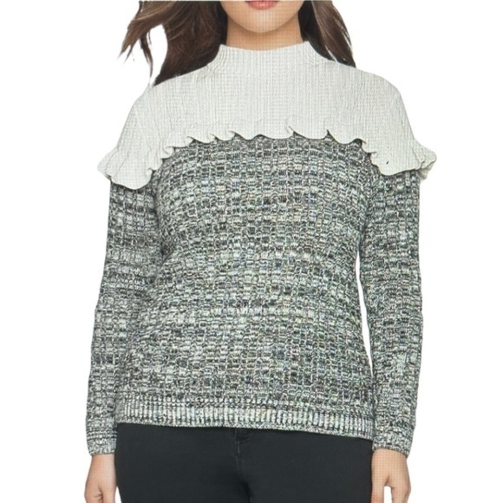 Plus Size Eloquii Color Blocked Marl Knit Ruffle Sweater Size 22/24 EUC #2303